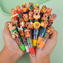24pcs Capybara 4-Color Ballpoint Pen Set, Party Favors, Multi-Color Pen Collection, Cartoon Style Cute 4-In-1 Retractable Ballpoint Pens, Capybara Shaped Ballpoint Pens, Ideal For Holiday Parties, Birthday Gifts - 彩色 - 查看 1