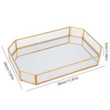 Gold Rectangular Glass Mirror Jewelry And Perfume Tray - Gorgeous Metal Decorative Tray For Dresser And Dresser - Vàng - Xem 13