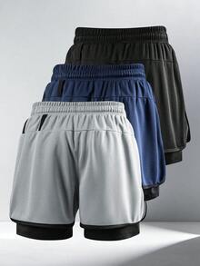 3 Packs Men's Summer Mesh Sports Shorts With Drawstring Elastic Waistband For Running, Fitness, And Training - Multicolor - View 2