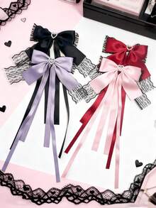 1 pièce Pince à cheveux avec nœud en dentelle en forme de cœur, accessoire capillaire de style sombre et doux pour les filles, pince à cheveux, été, vacances, voyage - Multicolore - Voir 7