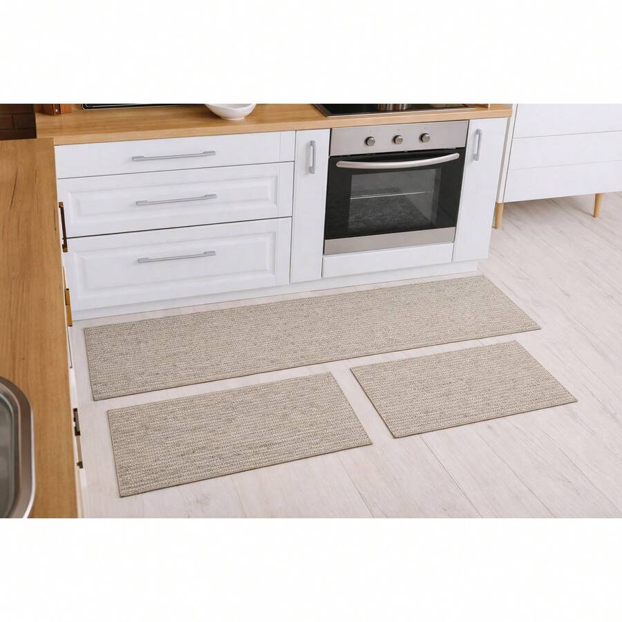 3-Piece Decorative Non-Slip Kitchen Runner Rug Set - Smooth Raw - 查看 1