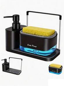 5-In-1 Kitchen Sink Countertop Soap Dispenser Set, Includes Dish Soap & Hand Soap Dispensers, Sponge Holder, Countertop Organizer Tray - Multicolor - View 17