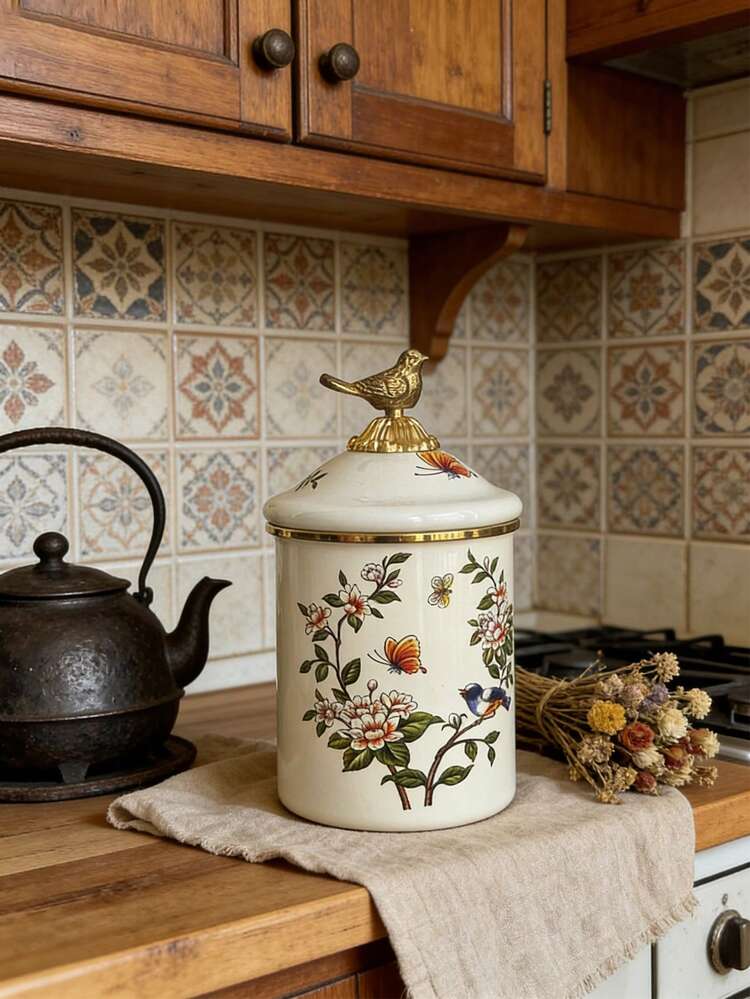 SummitPulse 1 Set, Luxury Bird Decor Enamel Ceramic Canister With Lid, Home/Office Tea/Coffee/Spice Storage Jar, Holiday/Birthday Gift For Elders And Relatives - View 12