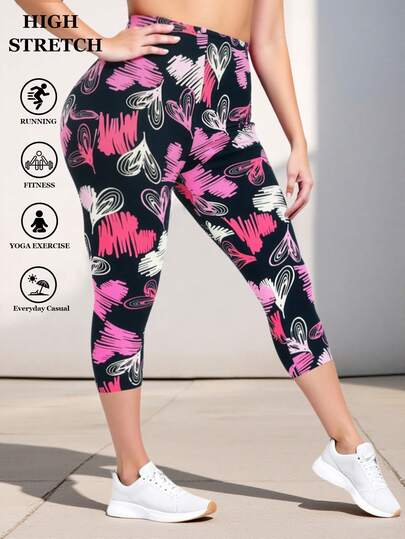 Women's Casual Sports Leggings With Red Heart Print, Tight-Fitting, High Elasticity, Soft And Comfortable, 7/8 Length Pants For Fitness, Running, Squats, Yoga, Outdoor Walking, Beach, Vacation Summer