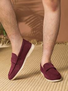 2026春夏新款男士圆头乐福鞋，百搭男士一脚蹬鞋，商务正装工作鞋，英伦风乐福鞋，平底休闲透气软底手工大码男鞋43-46码 - 酒紅色 - 查看 5