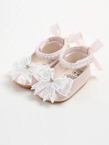 Infant Mary Jane Flats - Infant Newborn Toddler Shoes, Soft Rubber Sole, Princess Style Wedding Shoes - Baby Pink - View 11