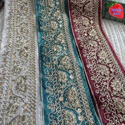 复古刺绣金线花边 - 适用于服装、包袋、DIY工艺品、窗帘装饰 | 手工面料，复古刺绣饰边，亮片装饰，可定制尺寸