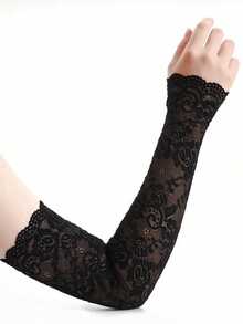 1 Pair Of Women's Fashionable And Simple Long Lace Sleeves, Breathable And Light Sleeves, Bridal Sleeves, Party Sleeves, Clothing Accessories - 卡其色 - 查看 7