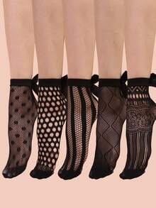 Women's Ankle Socks, 3D Bow Design - Black - View 7