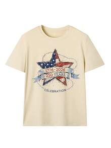 2026 USA 250th Independence Anniversary Women's Standard Star Pattern T-Shirt, 1776-2026 Celebration Edition - Apricot - View 4