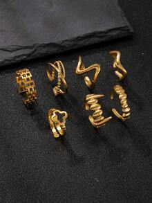 7 件哥特式戒指，简约戒指，男士金色不锈钢戒指，吸血鬼尖牙戒指，万圣节必备，送给男朋友/丈夫的绝佳礼物 - 金色 - 查看 12