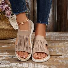 Summer Travel Wedges Sandals For Women Comfortable Ankle Strap High Heel Wedges Beach Open Toe Walking Shoes Outdoor Platform Sandals - Beige - View 8