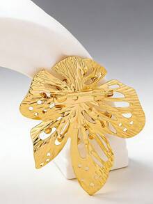 1pc Elegant Metallic Gold Textured Floral Pendant Brooch, Suitable For Women's Daily, Party And Festival Outfits - Yellow Gold - View 3