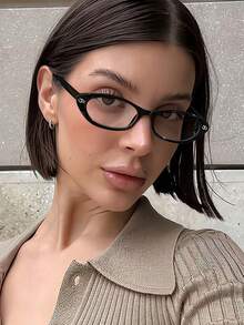 1副女士窄框猫眼眼镜，聚碳酸酯材质，轻盈贴合，透明镜片，适合日常办公佩戴，附眼镜盒 - 彩色 - 查看 3