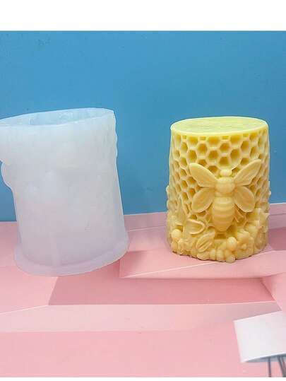 1个蜜蜂圆柱香薰蜡烛硅胶模具 DIY蜜蜂花柱香石膏扩香石家居装饰硅胶模具