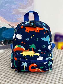 Nueva mochila escolar de gran capacidad de tela Oxford ultraligera y de carga reducida con estampado de dinosaurios de dibujos animados - Azul - Ver 10