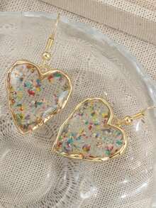 手工压花树脂耳环，经典树脂花片耳环，欧式耳钉，心形亮片吊坠耳环，花朵耳环，树脂耳环，花朵树脂水滴耳环 - 彩色 - 查看 3