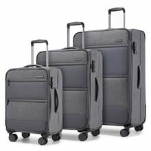 Soft Case Luggage 20 24 28 Inch 3 Piece Suitcase Set Carry On Cabin Check In Travel Bag TSA Lock Spinner Wheels Expandable Front Laptop Pocket - Grey - View 10