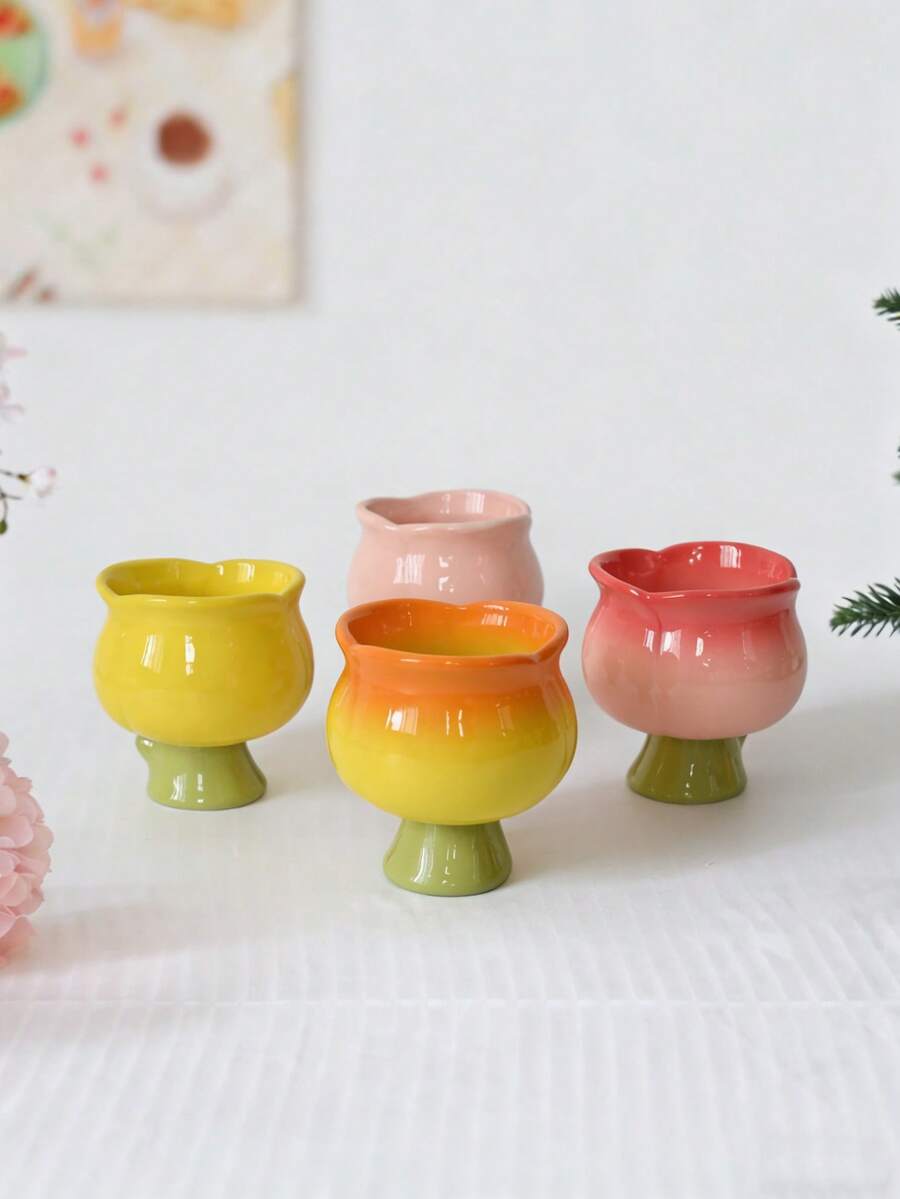 1 chiếc cốc sứ hình hoa thủ công sáng tạo dùng để đựng tráng miệng/kem. - Nhiều màu - Xem 1