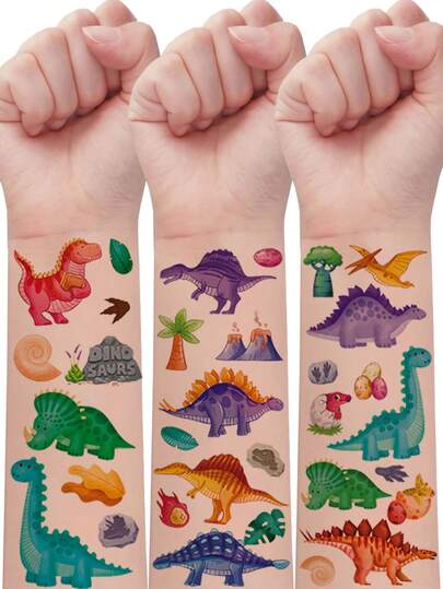 10pcs Cartoon Dinosaur Temporary Tattoo Stickers - 127pcs Dino Series With T-Rex, Triceratops, Pterodactyls & More - Waterproof Fun Art Decoration For Birthdays, Parties, And Gifts