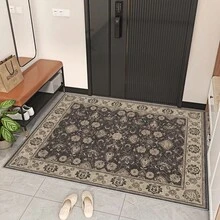 1 pieza Alfombra con estilo persa vintage de tonos negro oscuro y marrón beige con emblema central con patrón floral y de voluta. Tela de terciopelo con un peso aproximado de 850g y un grosor de aproximadamente 0,6 cm. Alfombra duradera, antideslizante y fácil de limpiar. Disponible en varios tamaños. Adecuada para cocina/sala de estar/comedor/dormitorio/balcón/baño/estudio. Excelente opción de decoración del hogar. - A - Ver 8