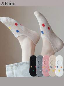 5 Pairs/Pack Women's Summer Polka Dot Print Thin Short Socks Breathable Silicone Non-Slip Invisible Boat Socks - Multicolor - View 2