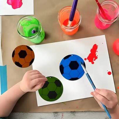 10 chiếc đồ thủ công bằng gỗ phẳng 2D hình quả bóng đá, tự tay vẽ tranh, trang trí graffiti, thích hợp làm thẻ quà tặng, quà tặng tại nhà, lễ hội, đám cưới, sự kiện, quà sinh nhật và ngày lễ.