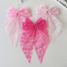 3/4pcs Set Elegant Lace Bow Snap Clips, Sweet Elegant Ethereal Ribbon Ponytail Clips, Fashionable Hair Accessories - Multicolor - View 11