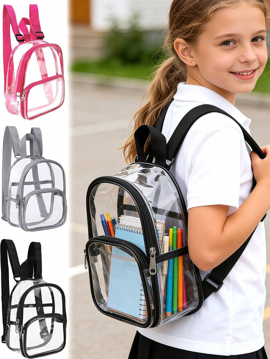 1 pieza Mochila transparente de PVC, mochila de viaje mini para deportes al aire libre, mochila transparente resistente con correas resistentes, adecuada para la escuela y el estudio - 1 Uds. - Ver 1