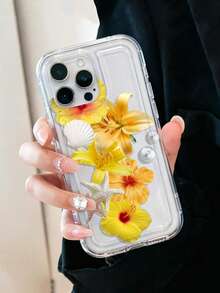 Yellow Floral Phone Case, Tropical Lily & Hibiscus Transparent Soft TPU Summer Aesthetic Phone Case Compatible With IPhone 13/11/17/17pro/16/14/15/15pro/15 Plus/15 Promax/7plus/8plus/X/Xs Max/Xr/11pro/12pro/13pro/14pro/12mini/13mini/11promax/12promax/13promax/14promax/14plus/17pro Max/17Air/6/6s Plus/7/8/16Pro/16plus/16promax/Se2/17promax & Compatible With Samsung Galaxy/A54/A14/A12/A13/A15/A32/A33/A24/A52S/S20/S21/S22/S23/S24/S23Plus/S24ultra/S25/A15/A33/A23 - Multicolor - View 3