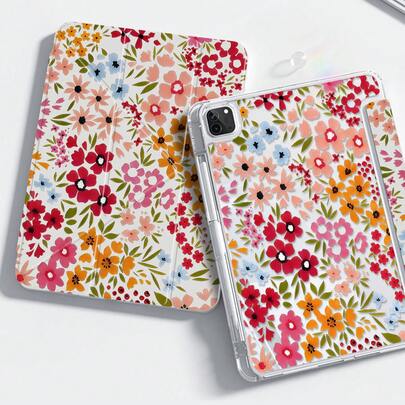 Ốp lưng hai mặt bằng acrylic trong suốt, họa tiết hoa hoạt hình dễ thương, chống sốc, phù hợp với iPad thế hệ thứ 7, 8, 10 (10.2 inch), có khe cắm bút cảm ứng, hỗ trợ chức năng bật/tắt màn hình, là lựa chọn quà tặng lý tưởng.