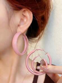 1 Cặp Hoa tai vòng tròn màu hạt dẻ thời trang, Hoa tai thời trang cao cấp cho trang phục thường ngày thanh lịch, giản dị, mùa thu/đông - Màu Đỏ Sâu - Xem 14