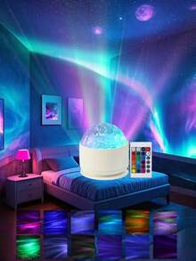 1 pieza Lámpara mágica de proyección de 16 colores giratorios, alimentada por USB, escenario de aurora boreal, proyector de luz nocturna de olas USB, adecuado para dormitorio, sala de estar, decoración de fiesta | Efecto de aurora ártica - Multicolor - Ver 4