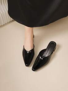 2026 New Casual Black Mule Slippers For Women, Thick Heel Slip-On Comfortable Loafers - Black - View 2