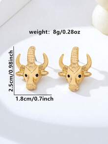 1对时尚金色牛头耳环，朋克风格动物牛头耳环，独特饰品 - 牛頭耳環 - 查看 4