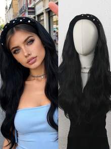 24英寸长卷发假发，可拆卸头带假发，合成纤维假发，自然大波浪卷，半头假发 - 彩色 - 查看 10