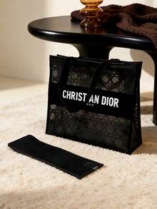 Dior 蕾丝网眼手提袋，大容量购物袋，2026春夏新款时尚单品，旅行必备，便携式洗漱包，大容量化妆包，网眼收纳袋 - 黑色 - 查看 8