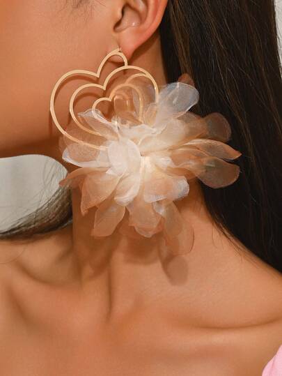 1 Pair Luxurious Geometric 3D Fabric Lace Flower Earrings For Women