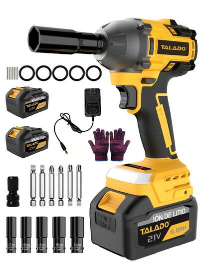 Llave de Impacto Sin Escobillas de 500 N.m, Destornillador de Impacto Inalámbrico de Alto Torque 1/2 Pulgada, Compatible con Baterías 21V, 3 Velocidades + Luz LED, 2 Baterías de 6000mAh + 18 Accesorios, Regalo de Cumpleaños para Hombres
