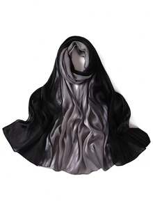 1pc Women's Elegant Textured Satin Patchwork Pleated Soft Ombre Hijab - Multicolor - View 6