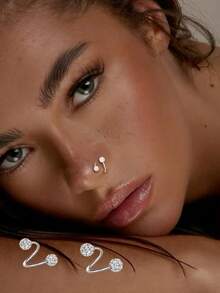 1pc S925 Sterling Silver Shiny Zirconia Ball Screw Nose Ring. Suitable For Daily Wear, Perfect Gift For Girlfriend, Mother And Sister. - Single Nose Ring - View 7