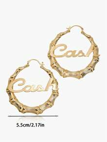 Custom Name Bamboo Hoop Earrings Personalized Script Letter Earrings Large Gold Bamboo Hoops Hip Hop Jewelry Statement Earrings For Her - Multicolor - View 4