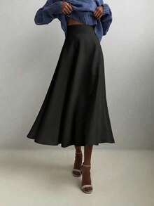 Chân váy xòe cạp cao màu trơn thanh lịch, sang trọng, thích hợp cho kỳ nghỉ, hẹn hò hoặc tiệc tùng. - màu đen - Xem 5