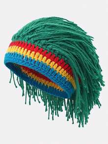 1pc New Handmade Crochet Knitted Wig Hat, Unisex Funny Knit Cap Suitable For Daily Wear And Parties - Multicolor - View 7