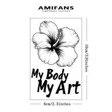 AMIFANS 临时芙蓉花“我的身体，我的艺术”半永久纹身贴纸，可持续1-2周，果汁纹身，逼真纹身，浪漫纹身，仿真纹身，防水，外观逼真，小众设计纹身，水果纹身，植物纹身 - 黑色 - 查看 3
