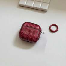 Retro Red Plaid Earphone Case With Hanging Ring, Cute & Minimalist Protective Cover Compatible With AirPods Pro 2, Pro, 4, 3, 1/2 For Women - Red - View 4