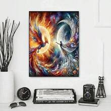 1 pieza Kit de Arte de Diamantes DIY, Conjunto de Pintura de Diamantes DIY con Patrón de Chica con Fénix, Diamantes Redondos, Artesanía de Mosaico, Adecuado para Principiantes, Decoración de Pared del Hogar, Regalo Único, Sin Marco - Sin marco - Ver 4