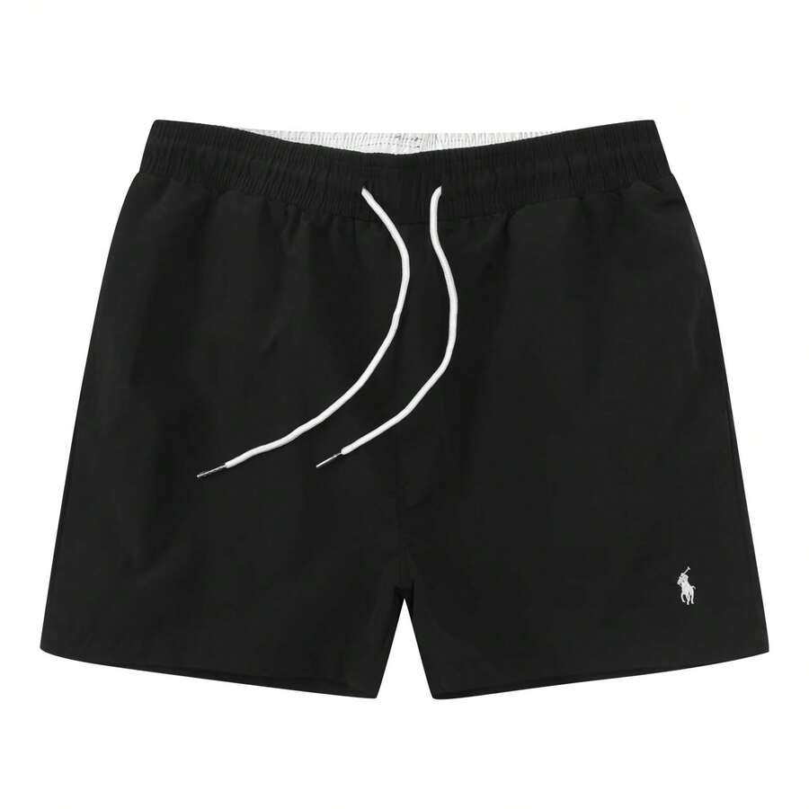 Men Plus Size Beach Shorts - S-001A Black With White Label - View 1