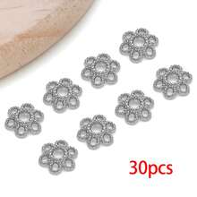 10/30个珠帽 18K白金镀层精美镂空花朵珠帽 黄铜花朵端帽 散珠 适用于手链项链 DIY珠宝制作工艺品材料 - 白K - 查看 29