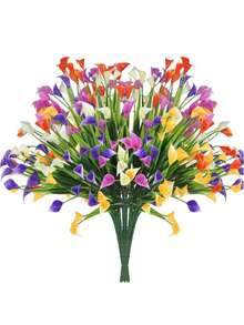 MEHELANY 10/5 pièces Fleurs artificielles de lys calla de couleurs mélangées, plantes artificielles pour décoration intérieure et extérieure, paniers suspendus en plastique avec fleurs de printemps, décoration pour la maison, la cuisine, le jardin, le porche et la table - Multicolore - Voir 6